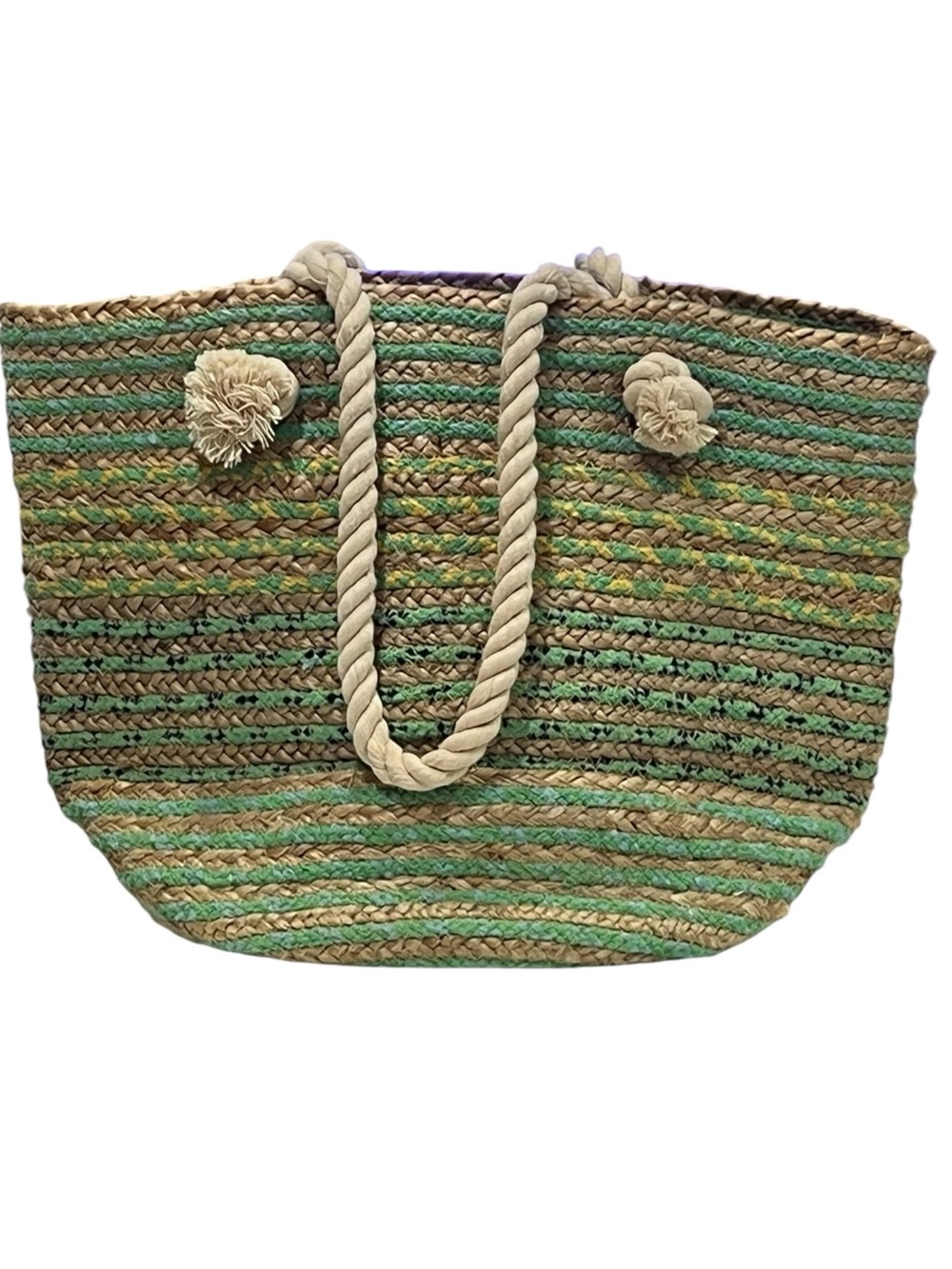Magid woven jute and cotton tote beach tote with rope handles. - Picture 2 of 9